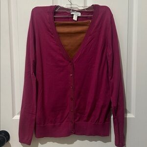 LOFT Magenta and Tan Knit Sweater